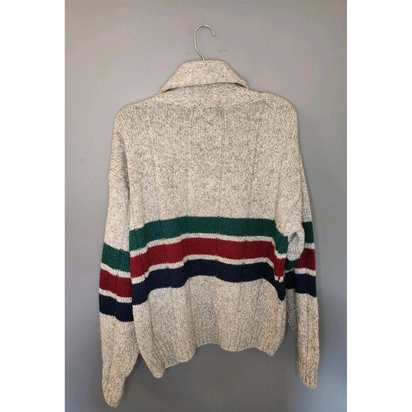 Vintage Eddie Bauer Sweater Men's L Gray Striped Wool Blend Shawl Collar 90's - Picture 3 of 7